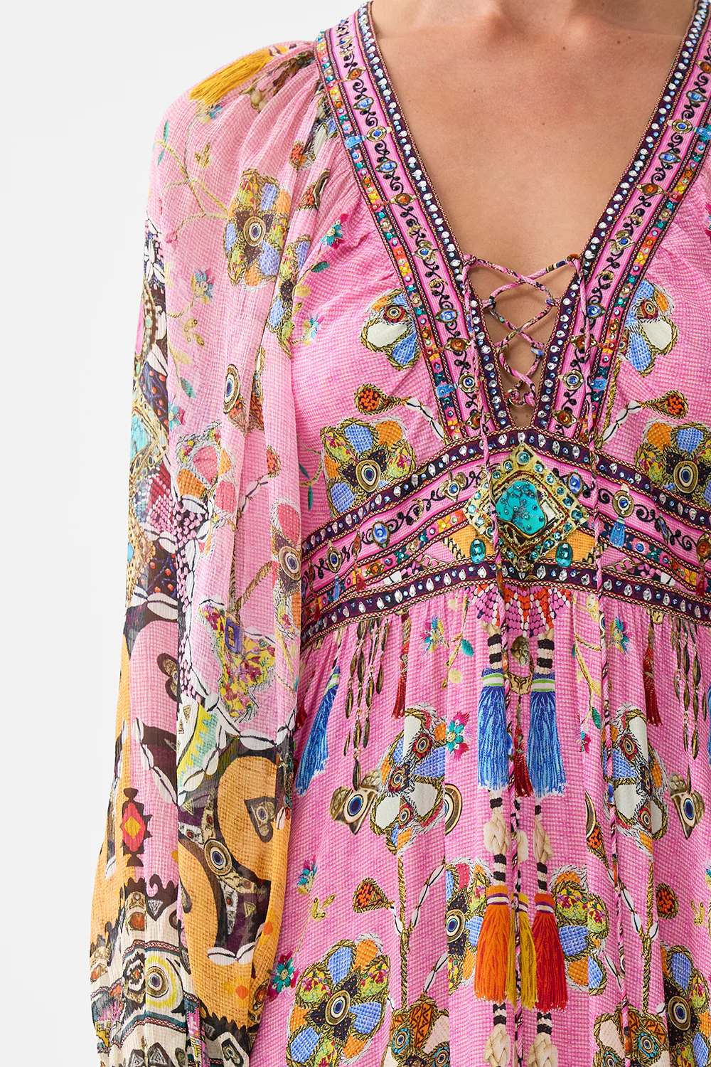 LACE UP FRONT LONG DRESS PATCHWORK PANORAMA - Image 6