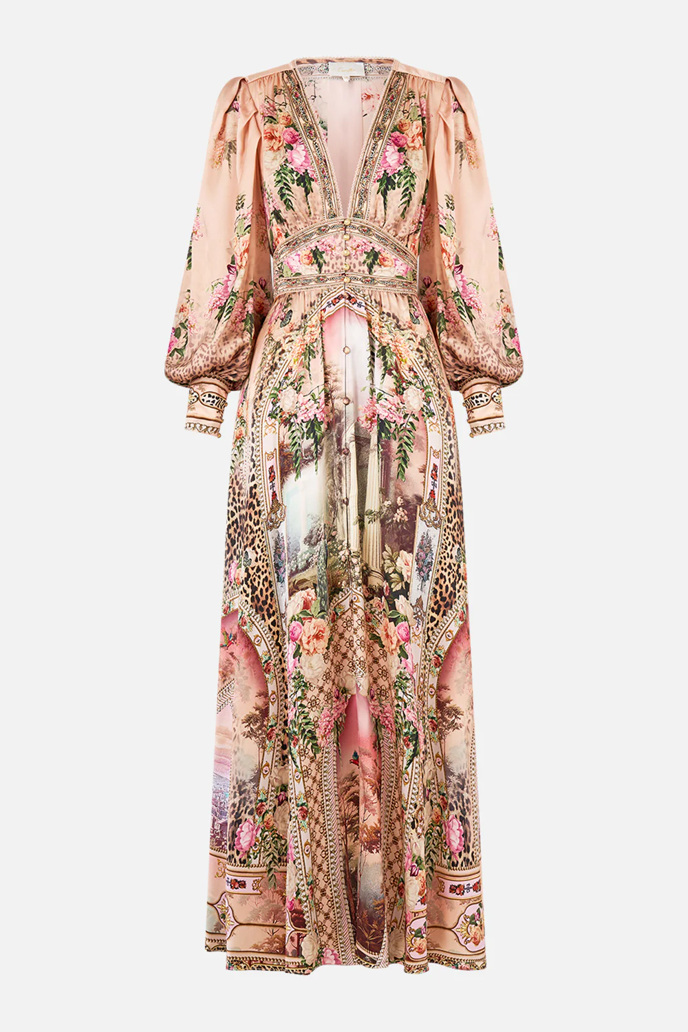 SHAPED WAISTBAND DRESS WITH GATHERED SLEEVES WATERCOLOUR WONDERLAND - Image 3