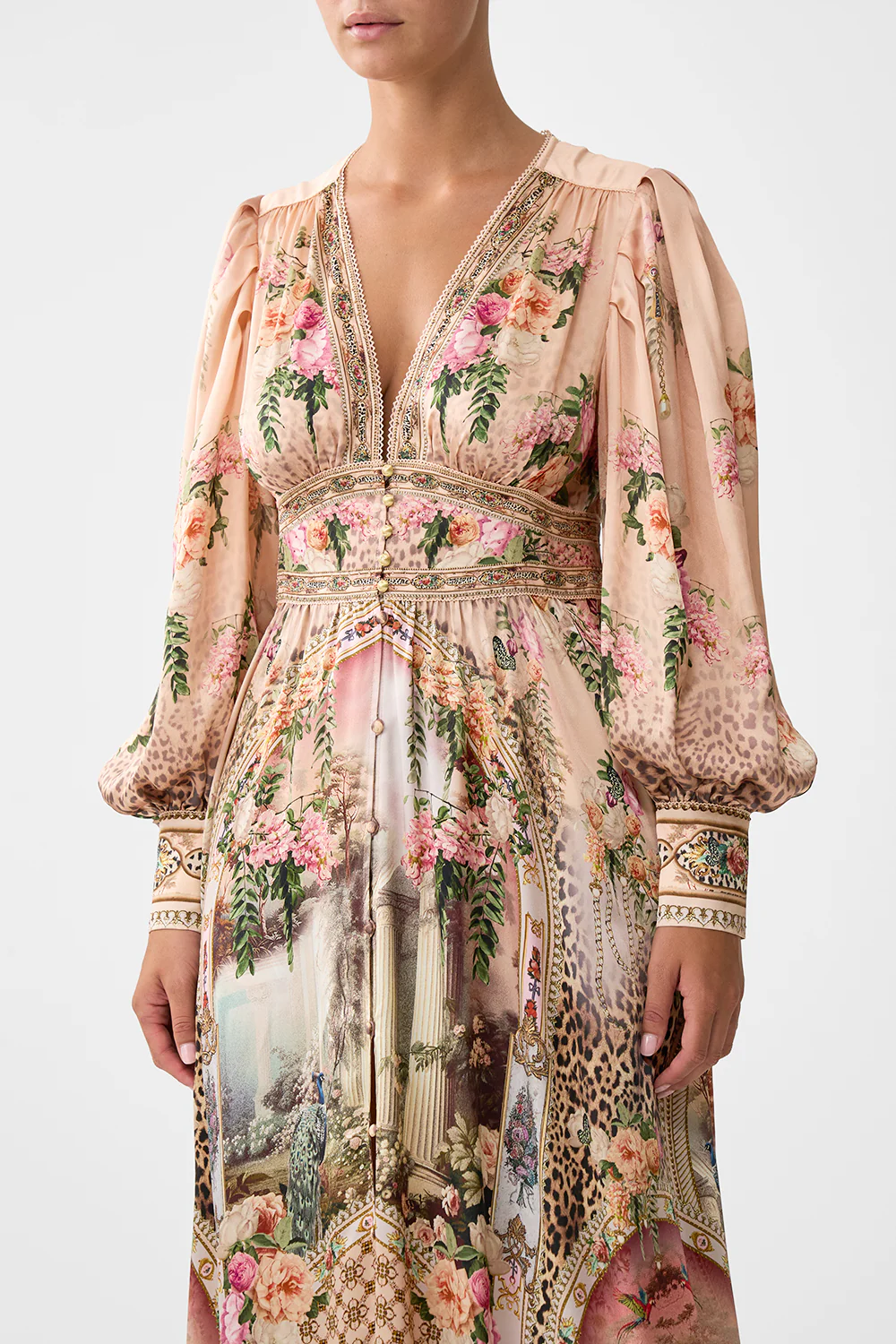 SHAPED WAISTBAND DRESS WITH GATHERED SLEEVES WATERCOLOUR WONDERLAND - Image 5