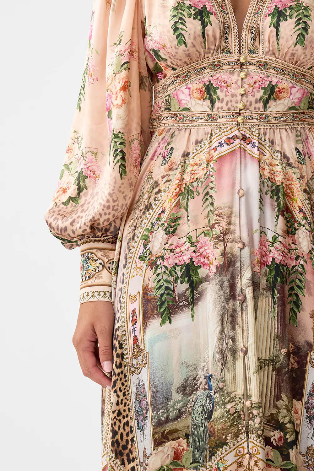 SHAPED WAISTBAND DRESS WITH GATHERED SLEEVES WATERCOLOUR WONDERLAND - Image 6