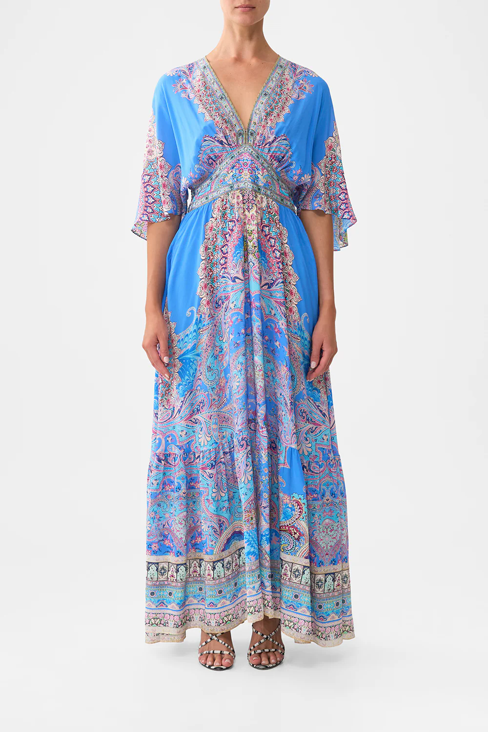 WAISTED DRESS WITH HEM RUFFLE FOOTSTEPS IN FOLKLORE