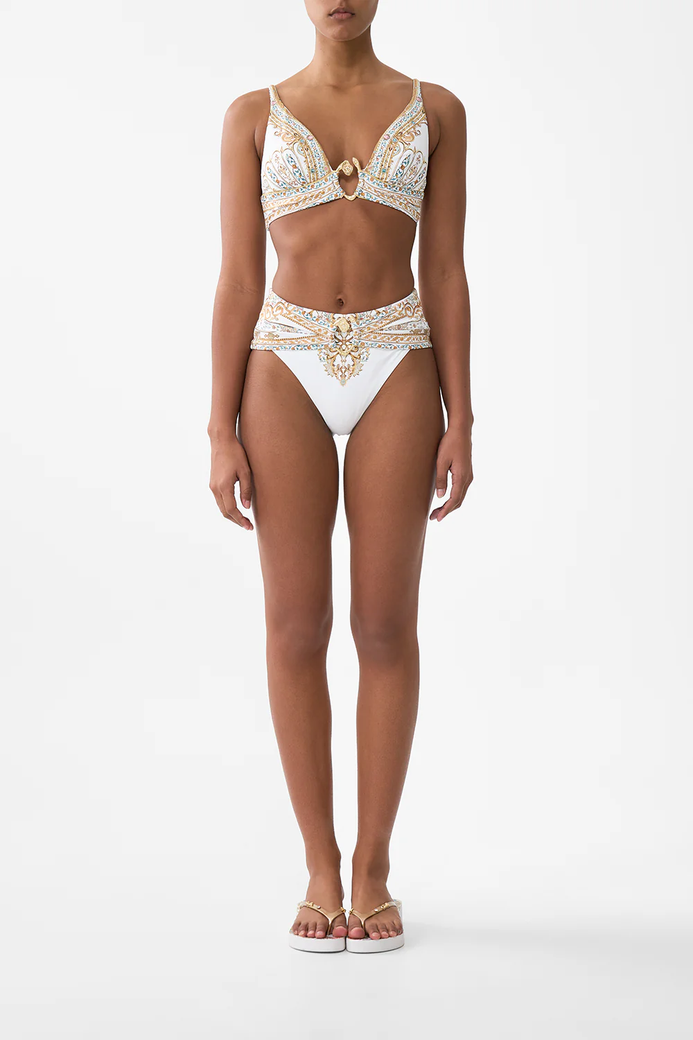 HIGH WAIST BIKINI BOTTOM WITH PLEAT WAIST TRIM OTTOMAN DYNASTY