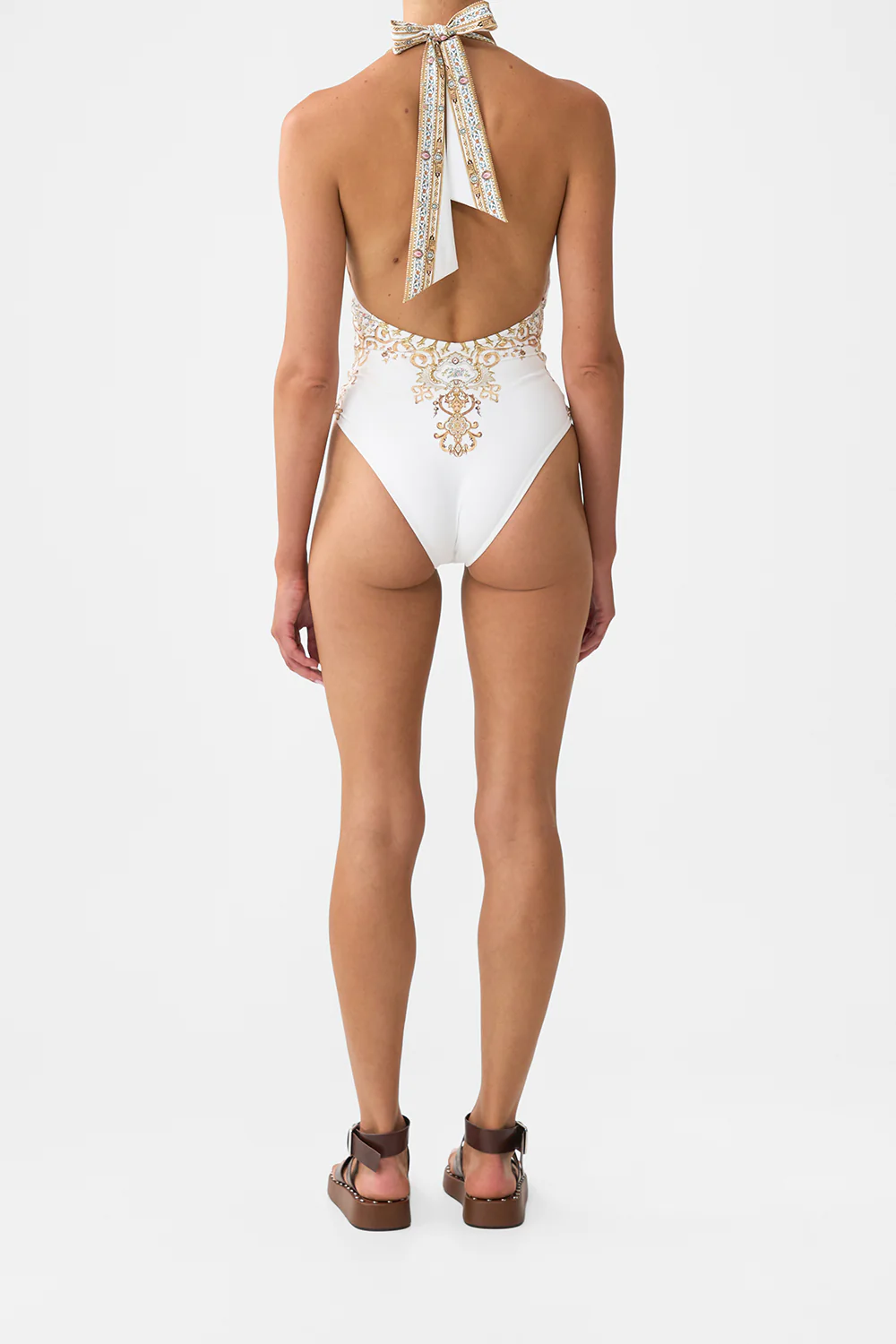 PLUNGE HALTER ONE PIECE WITH PLEATED WAIST TRIM OTTOMAN DYNASTY - Image 2