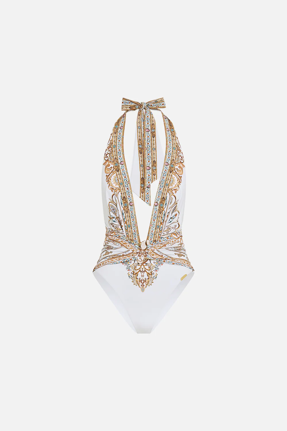 PLUNGE HALTER ONE PIECE WITH PLEATED WAIST TRIM OTTOMAN DYNASTY - Image 3
