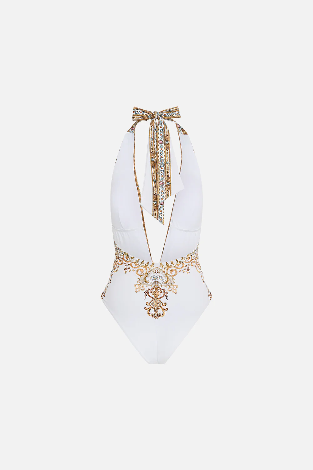 PLUNGE HALTER ONE PIECE WITH PLEATED WAIST TRIM OTTOMAN DYNASTY - Image 8