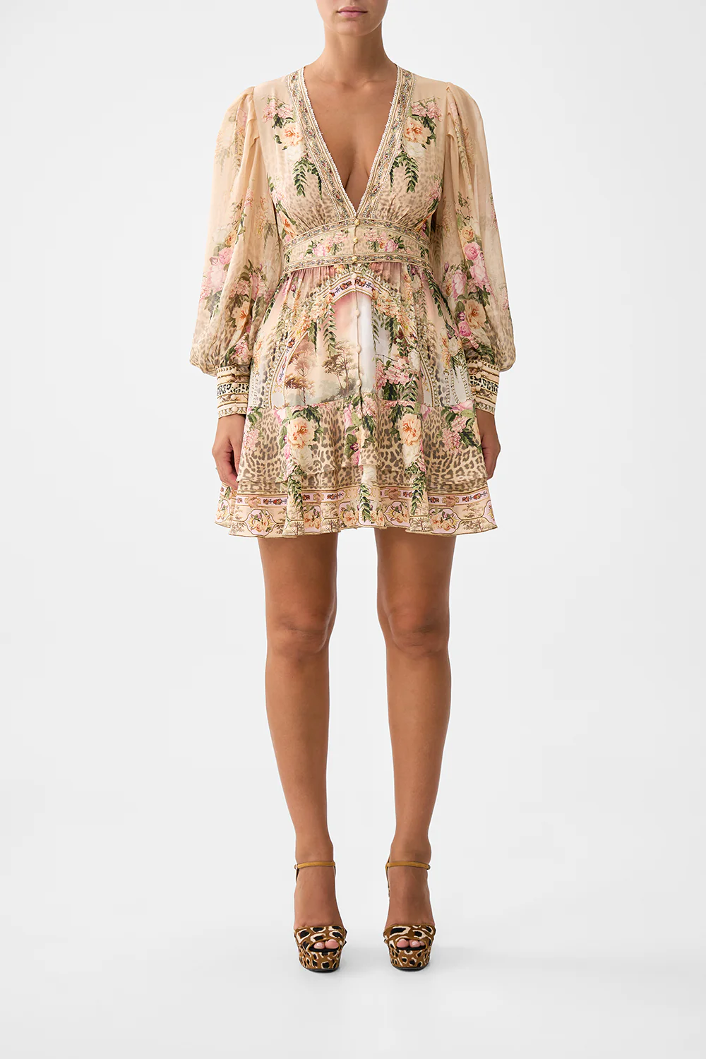 BUTTON FRONT FRILL DRESS WATERCOLOUR WONDERLAND