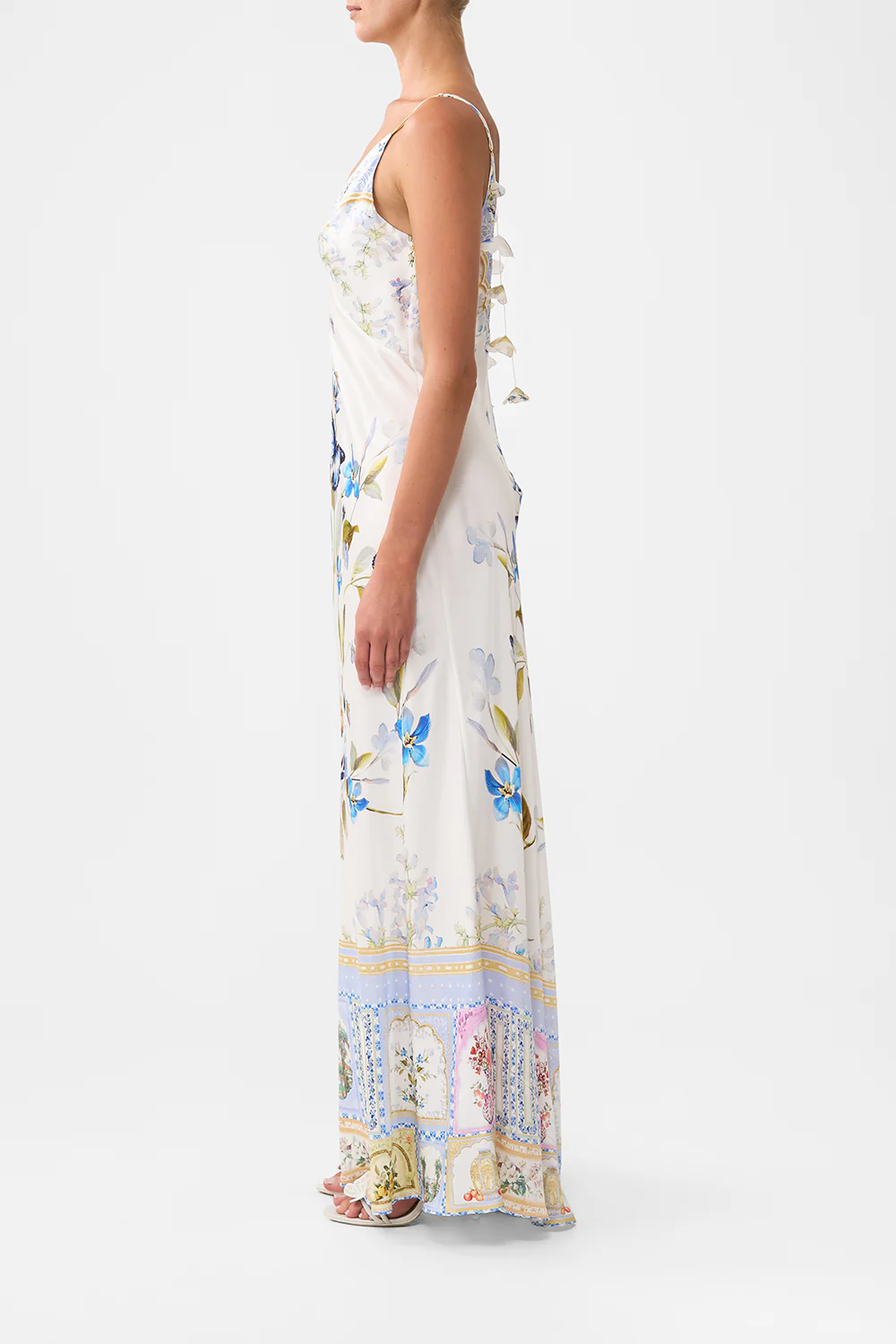 V-NECK LONG BIAS SLIP DRESS WITH TRAIN BOTANICAL BALLADS - Image 4