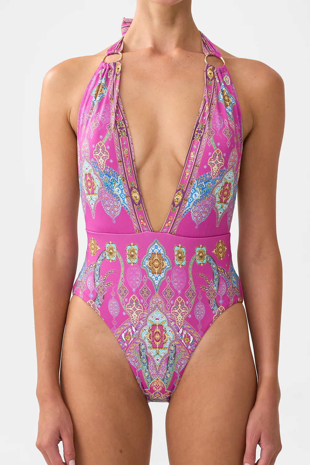 PLUNGE BACKLESS HALTER ONE PIECE WITH RING TIES CONCUBINES, SULTANS & COURTIERS - Image 6