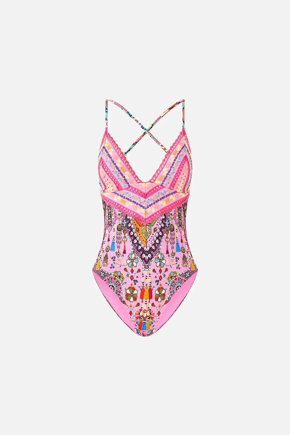 EMBROIDERED TRI ONE PIECE W TIE BACK PATCHWORK PANORAMA - Image 3