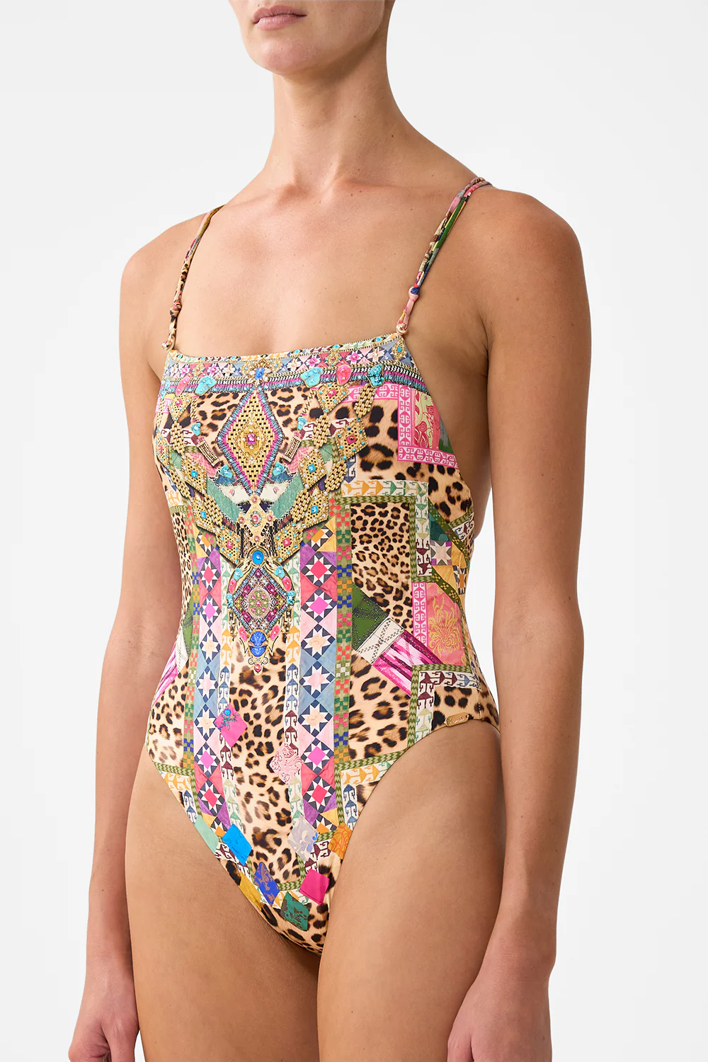 STRAIGHT NECK DOUBLE STRAP BUTTON ONE PIECE EMBROIDERED EVER AFTER - Image 5