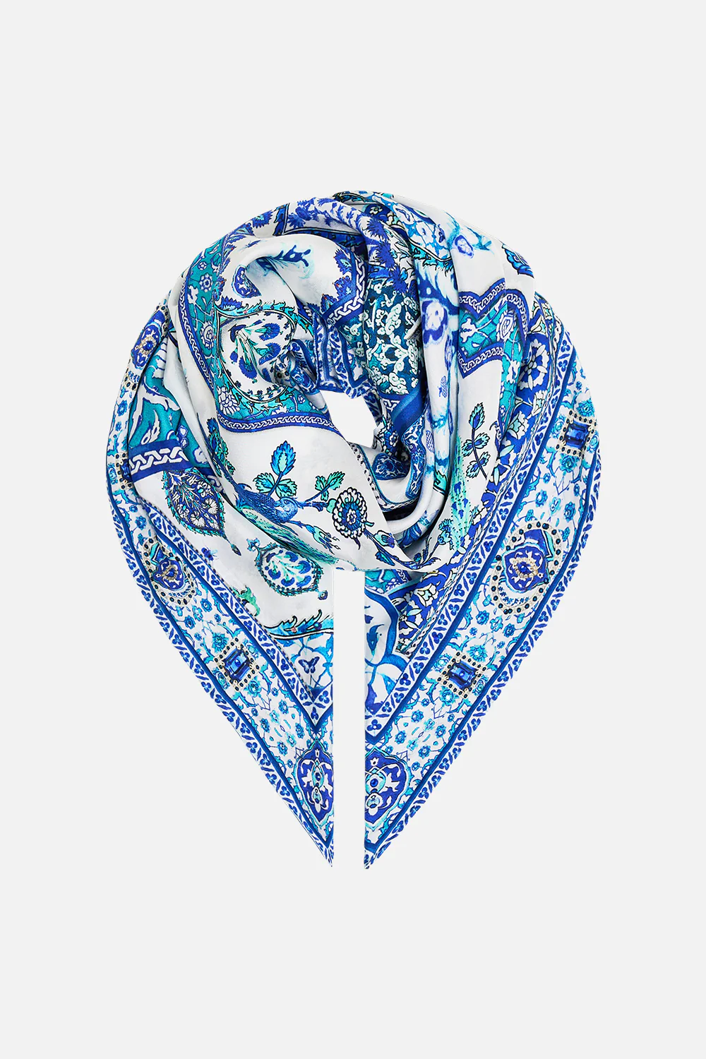 LARGE CRYSTALLED SILK SQUARE SCARF ISNIK LULLABY
