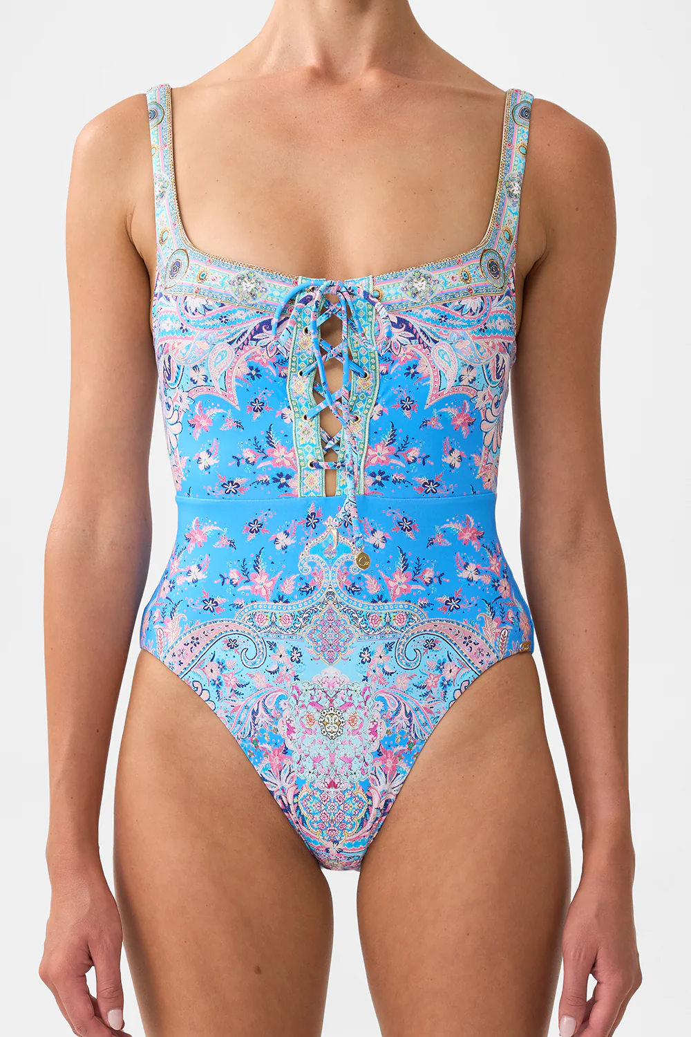 LACE UP UNDERWIRE SQUARE NECK ONE PIECE FOOTSTEPS IN FOLKLORE - Image 6