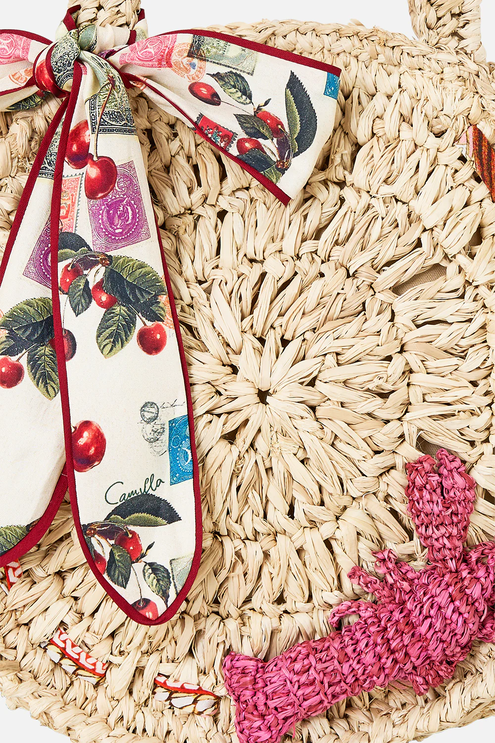 RAFFIA ROUND SHOULDER BAG WITH SCARF BOW NOTES FROM THE ROAD - Image 3