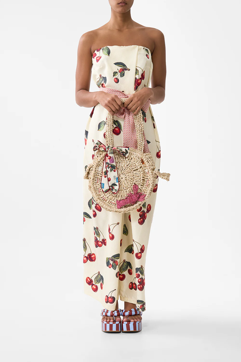 RAFFIA ROUND SHOULDER BAG WITH SCARF BOW NOTES FROM THE ROAD - Image 5