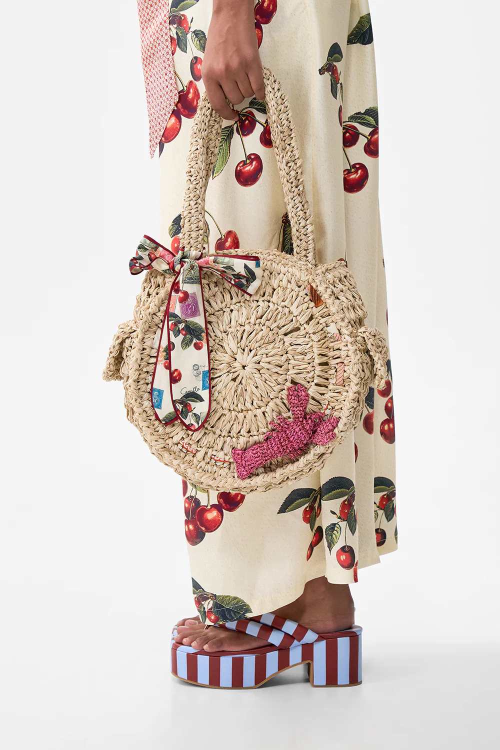 RAFFIA ROUND SHOULDER BAG WITH SCARF BOW NOTES FROM THE ROAD - Image 6