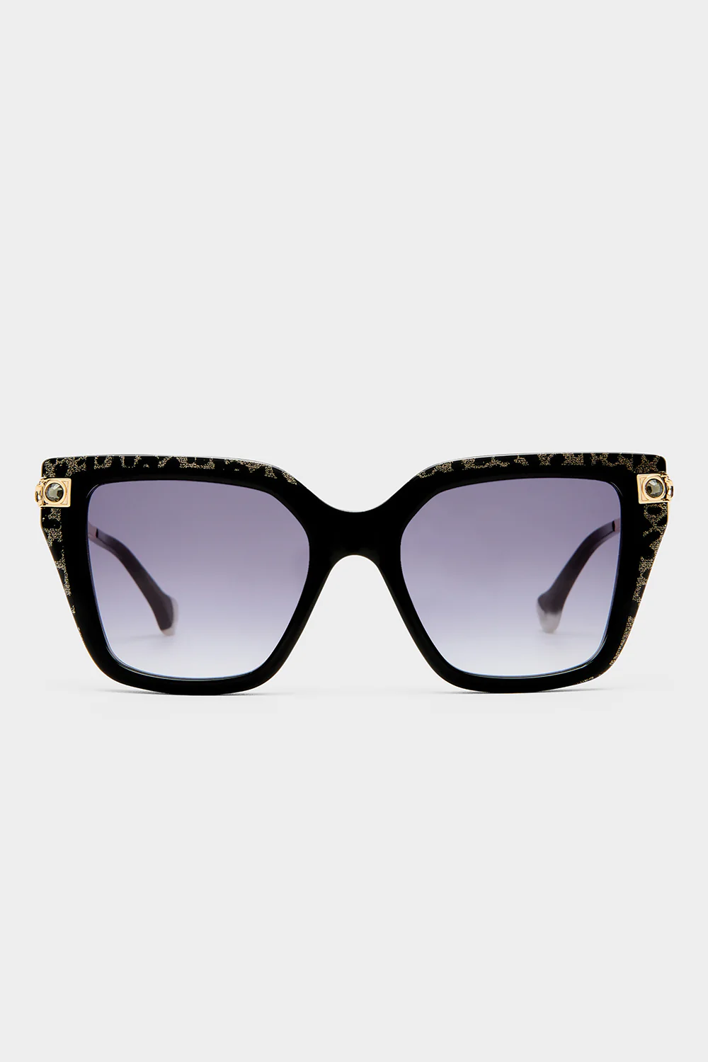 HERE COMES TROUBLE SUNGLASSES BLACK / GOLD LEOPARD GLITTER - Image 3