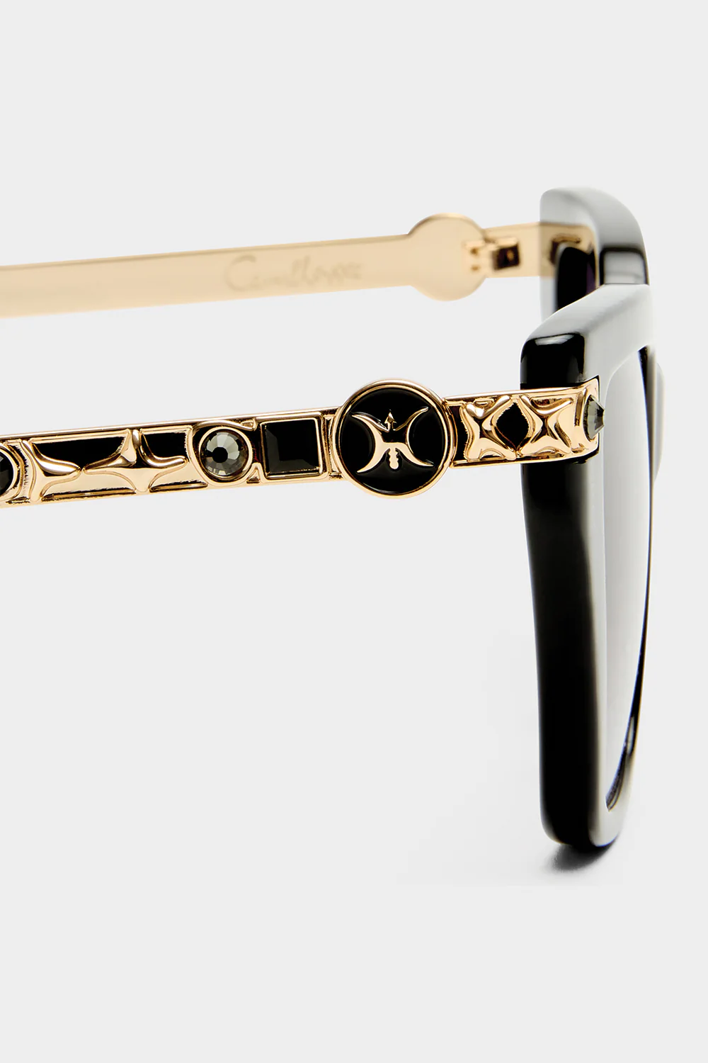 HERE COMES TROUBLE SUNGLASSES BLACK / GOLD LEOPARD GLITTER - Image 4