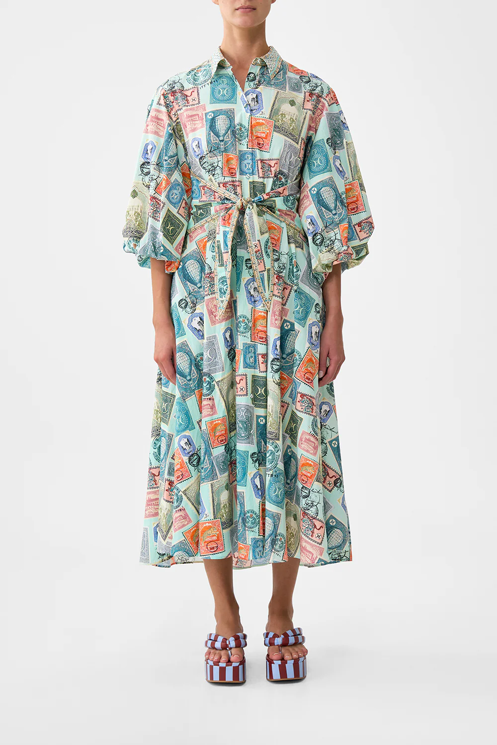 WAIST TIE SHIRT DRESS WITH BUBBLE SLEEVE WITH LOVE FROM TÜRKIYE