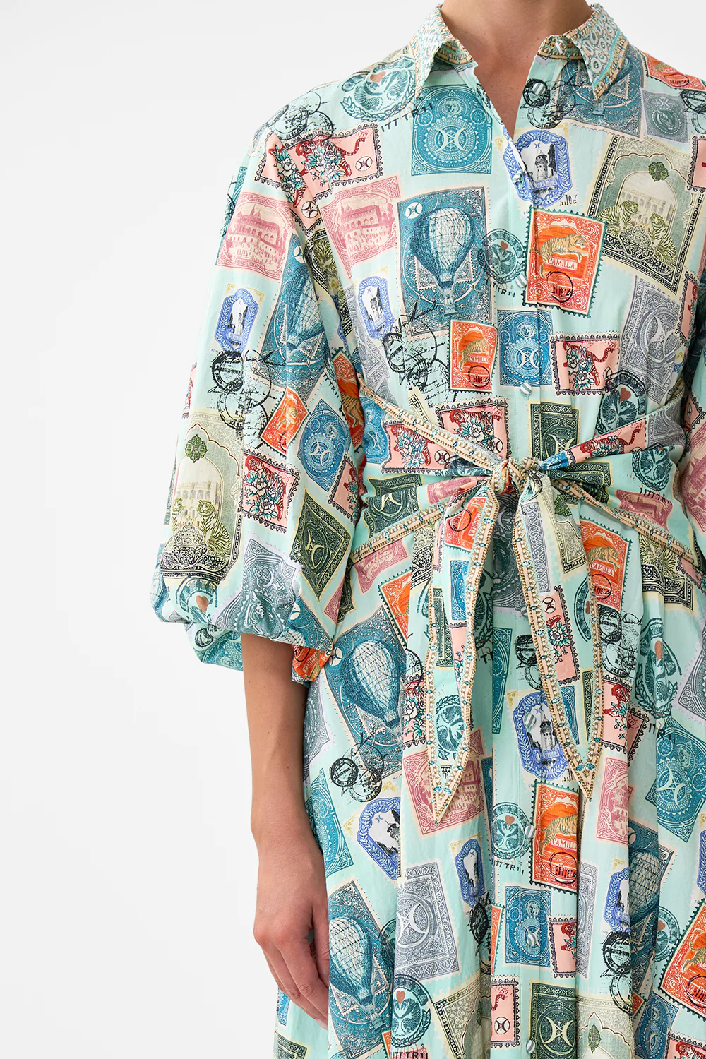 WAIST TIE SHIRT DRESS WITH BUBBLE SLEEVE WITH LOVE FROM TÜRKIYE - Image 5
