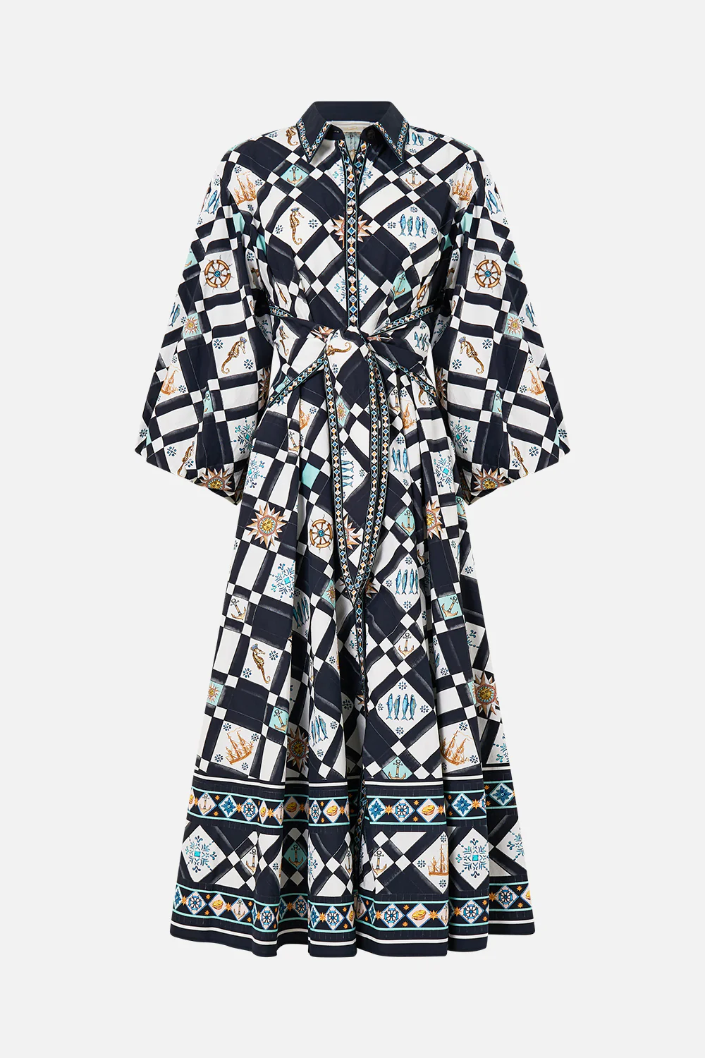WAIST TIE SHIRT DRESS WITH BUBBLE SLEEVE FOLK AFLOAT - Image 3