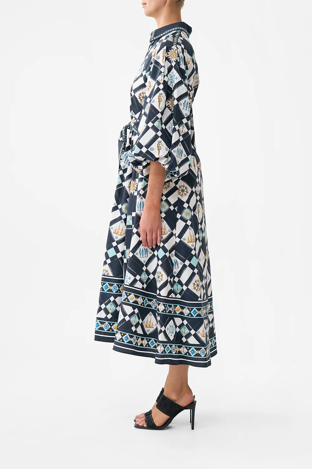 WAIST TIE SHIRT DRESS WITH BUBBLE SLEEVE FOLK AFLOAT - Image 4