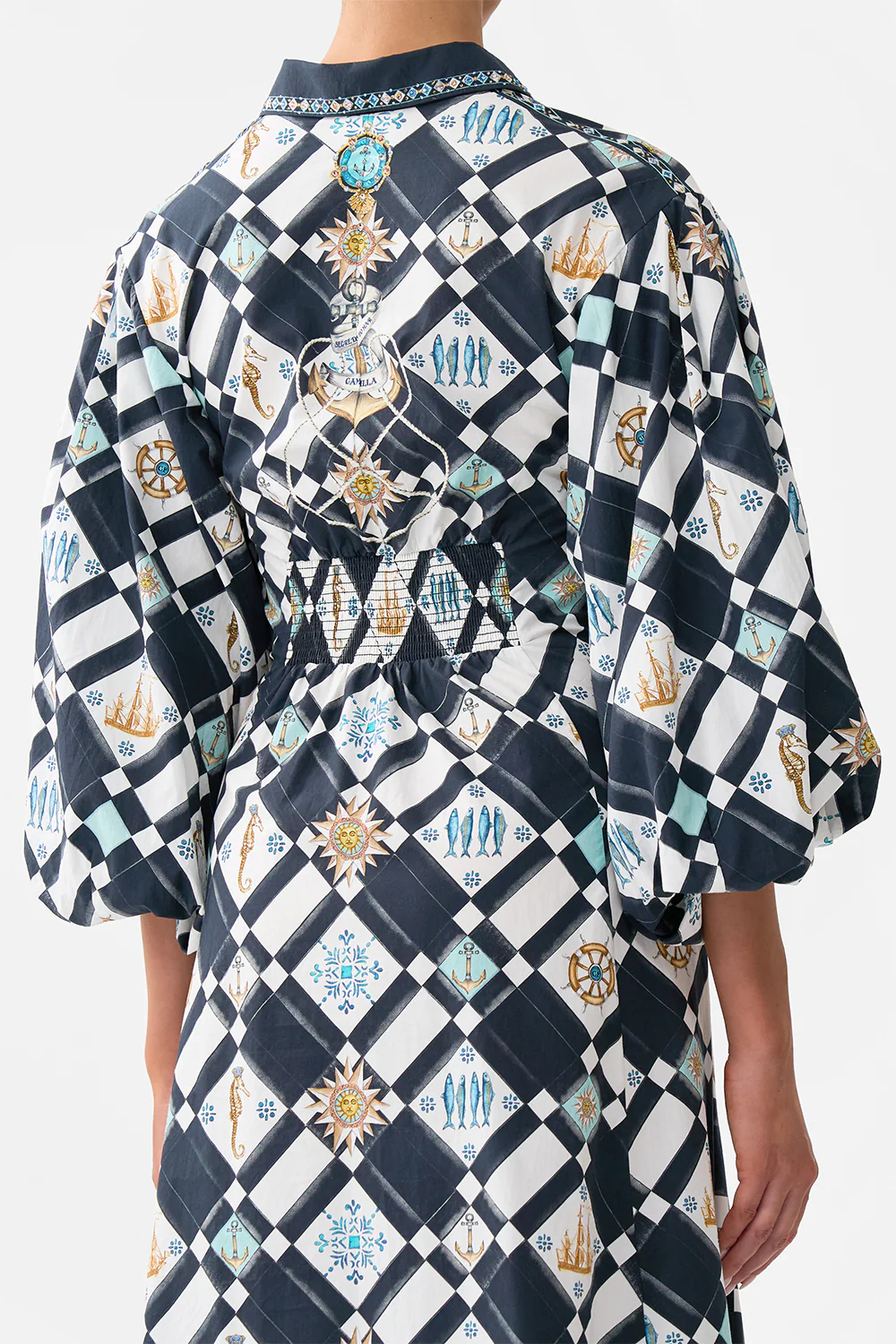 WAIST TIE SHIRT DRESS WITH BUBBLE SLEEVE FOLK AFLOAT - Image 6