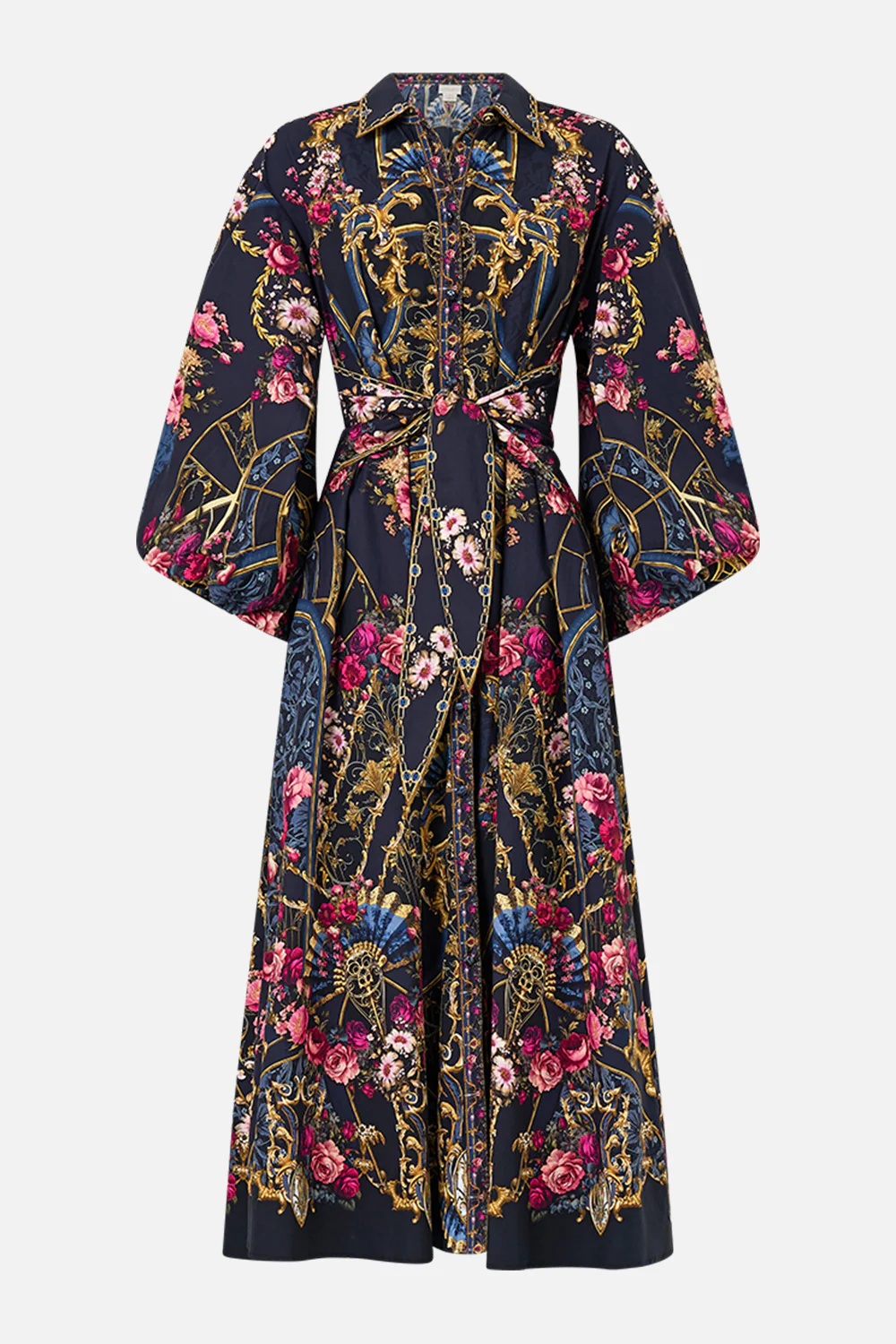 WAIST TIE SHIRT DRESS WITH BUBBLE SLEEVE ORNATE ON A PLATE - Image 3