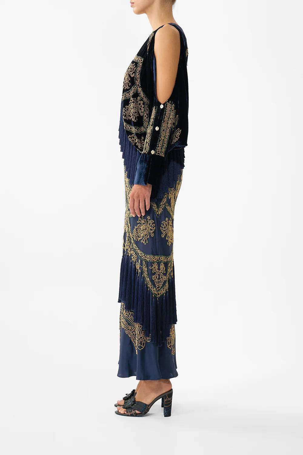PLUNGE NECK DRAPED SHOULDER DRESS THE IMPERIAL GATE - Image 4