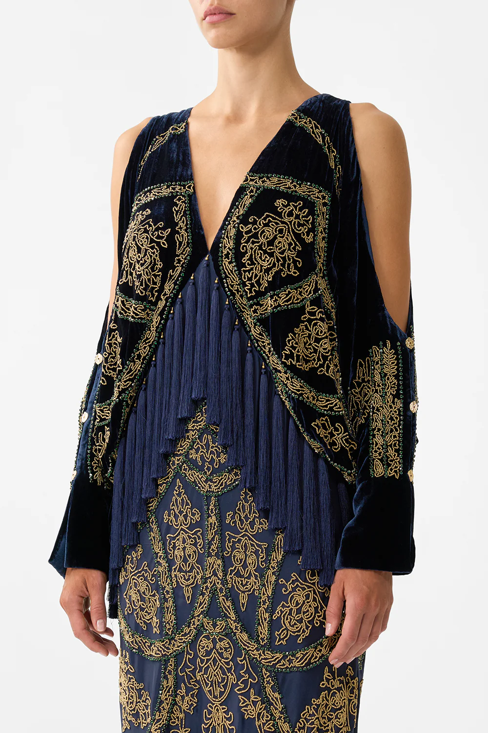 PLUNGE NECK DRAPED SHOULDER DRESS THE IMPERIAL GATE - Image 5