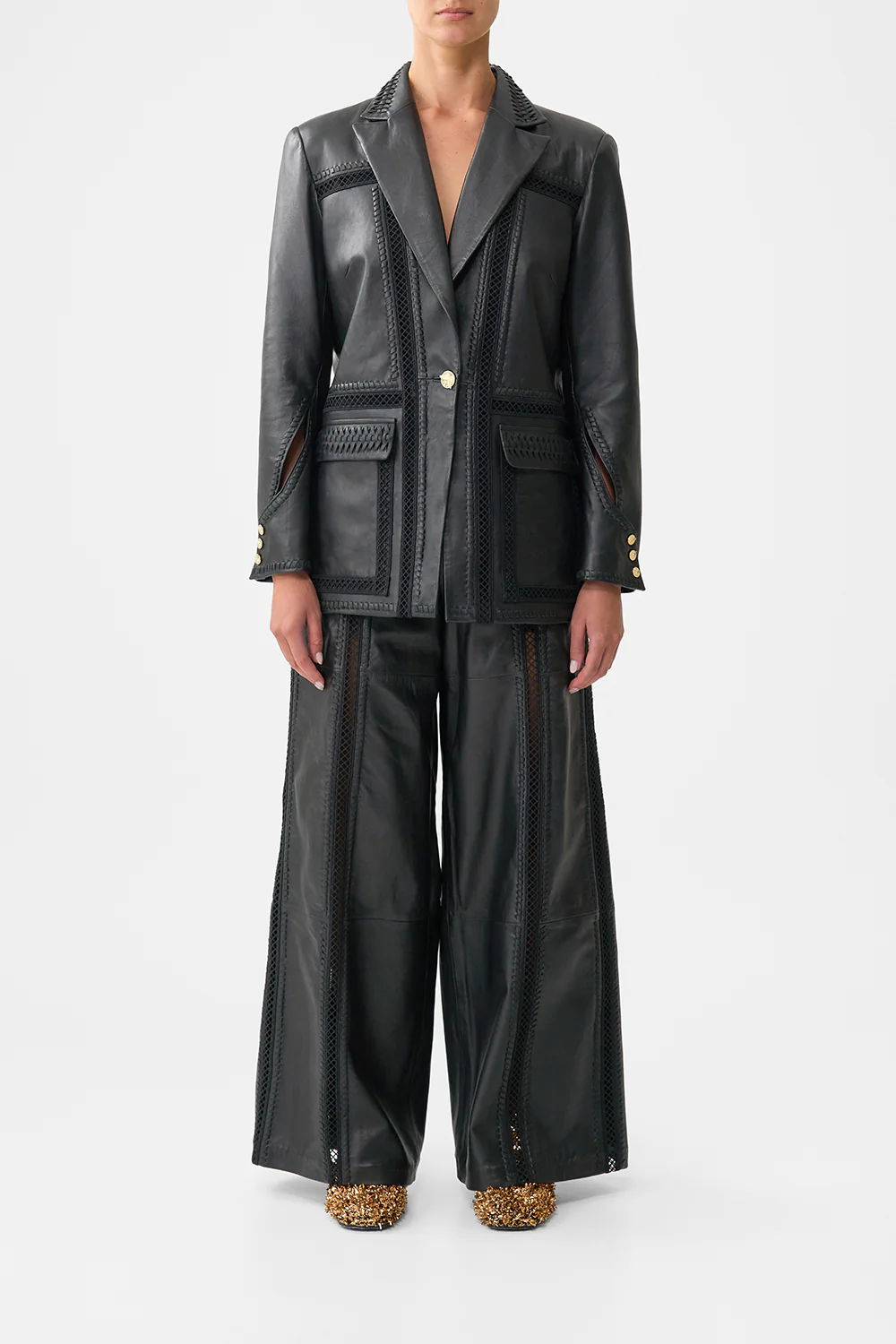 LEATHER JACKET WITH SLEEVE CUT OUT DETAIL OTTOMAN ELEGANCE