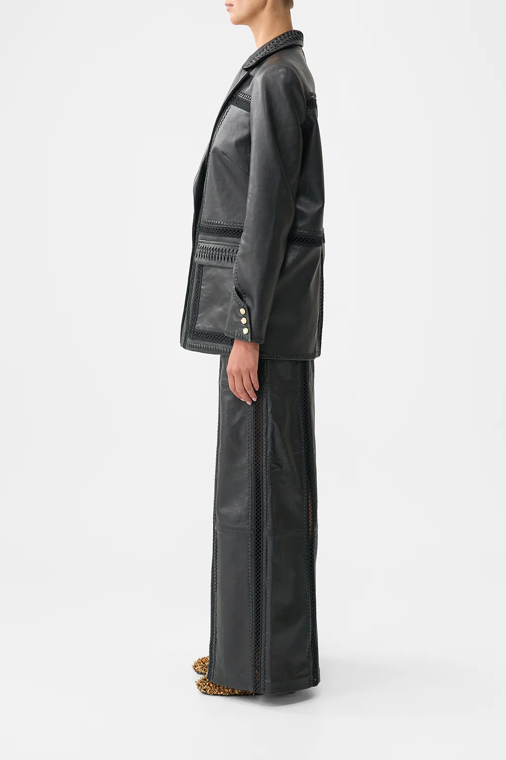 LEATHER JACKET WITH SLEEVE CUT OUT DETAIL OTTOMAN ELEGANCE - Image 4