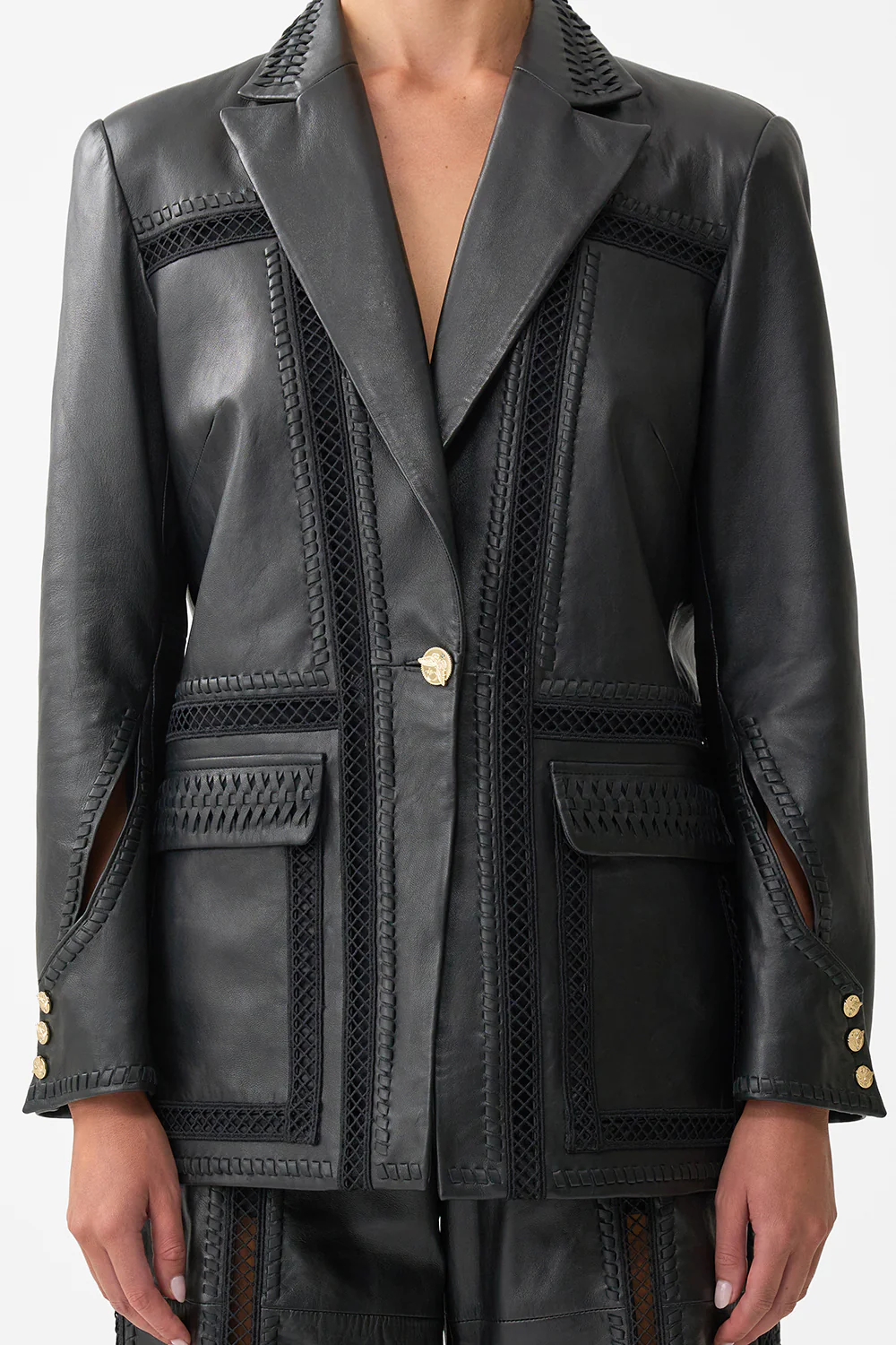 LEATHER JACKET WITH SLEEVE CUT OUT DETAIL OTTOMAN ELEGANCE - Image 5
