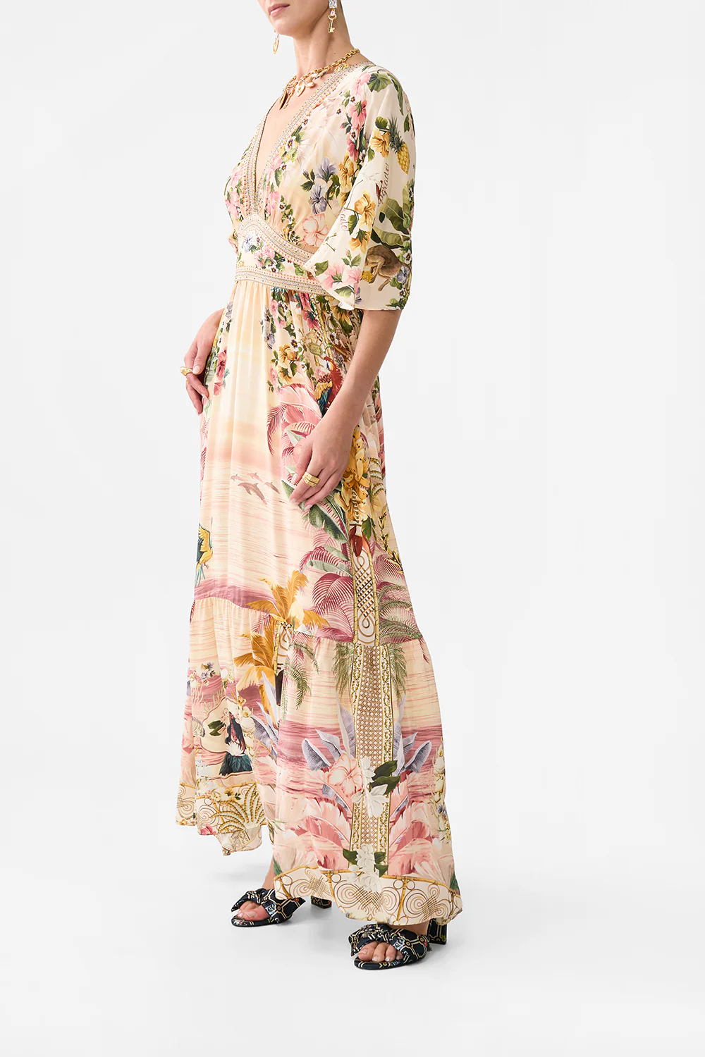 WAISTED DRESS WITH HEM RUFFLE WELCOME TO THE WHITE LOTUS - Image 4