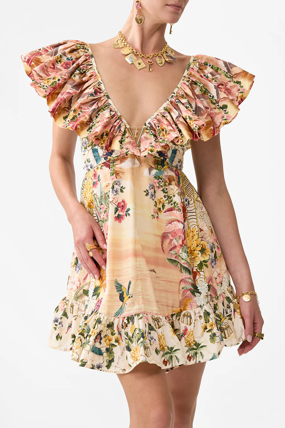 SHORT FRILL NECK DRESS WITH HARDWARE WELCOME TO THE WHITE LOTUS - Image 5