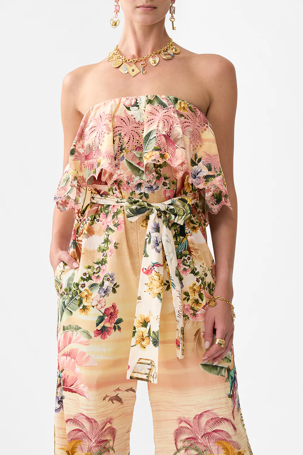 STRAPLESS JUMPSUIT WITH FRILL WELCOME TO THE WHITE LOTUS - Image 5