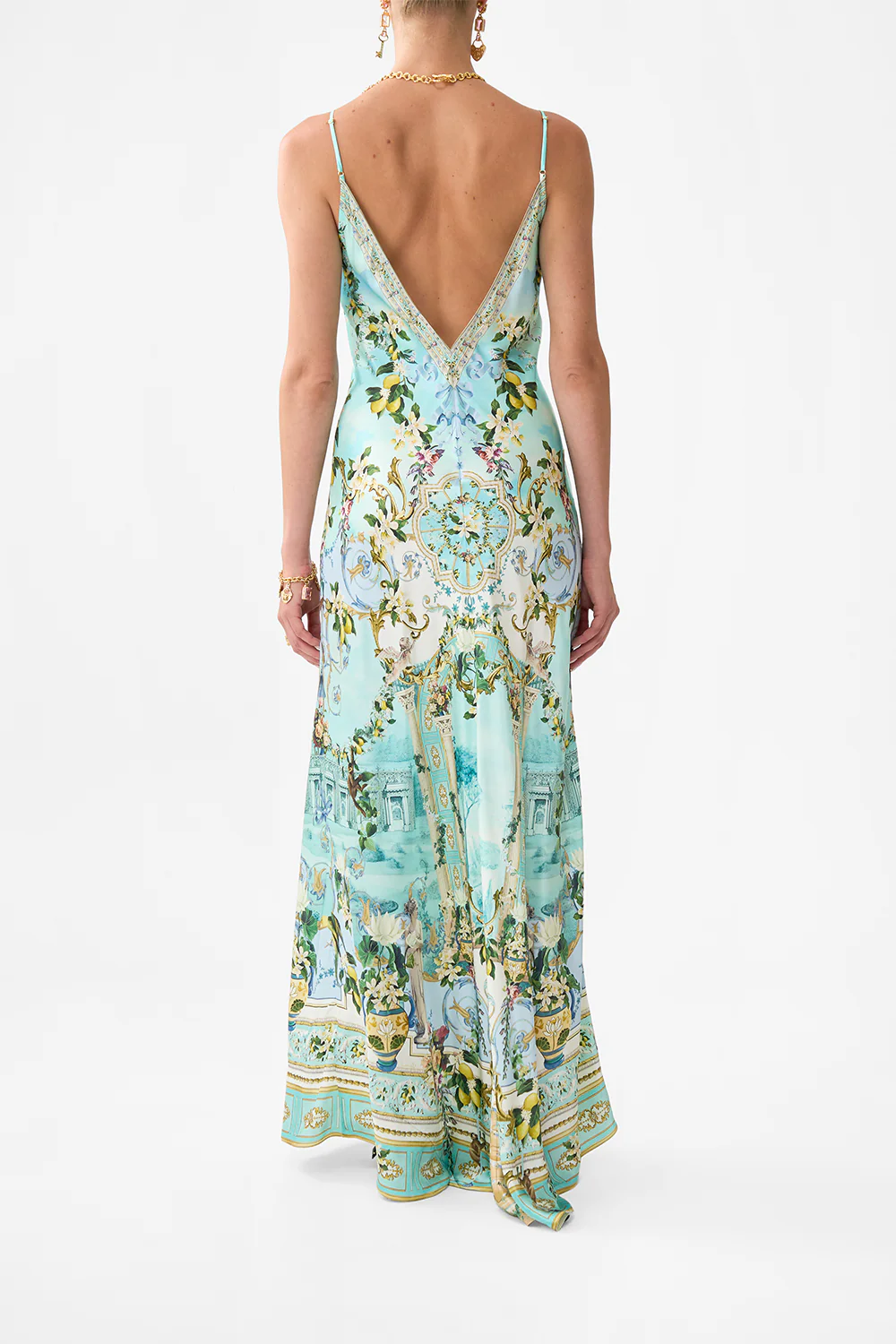 V NECK LONG BIAS SLIP DRESS WITH TRAIN VENUS ON A VESPA - Image 2