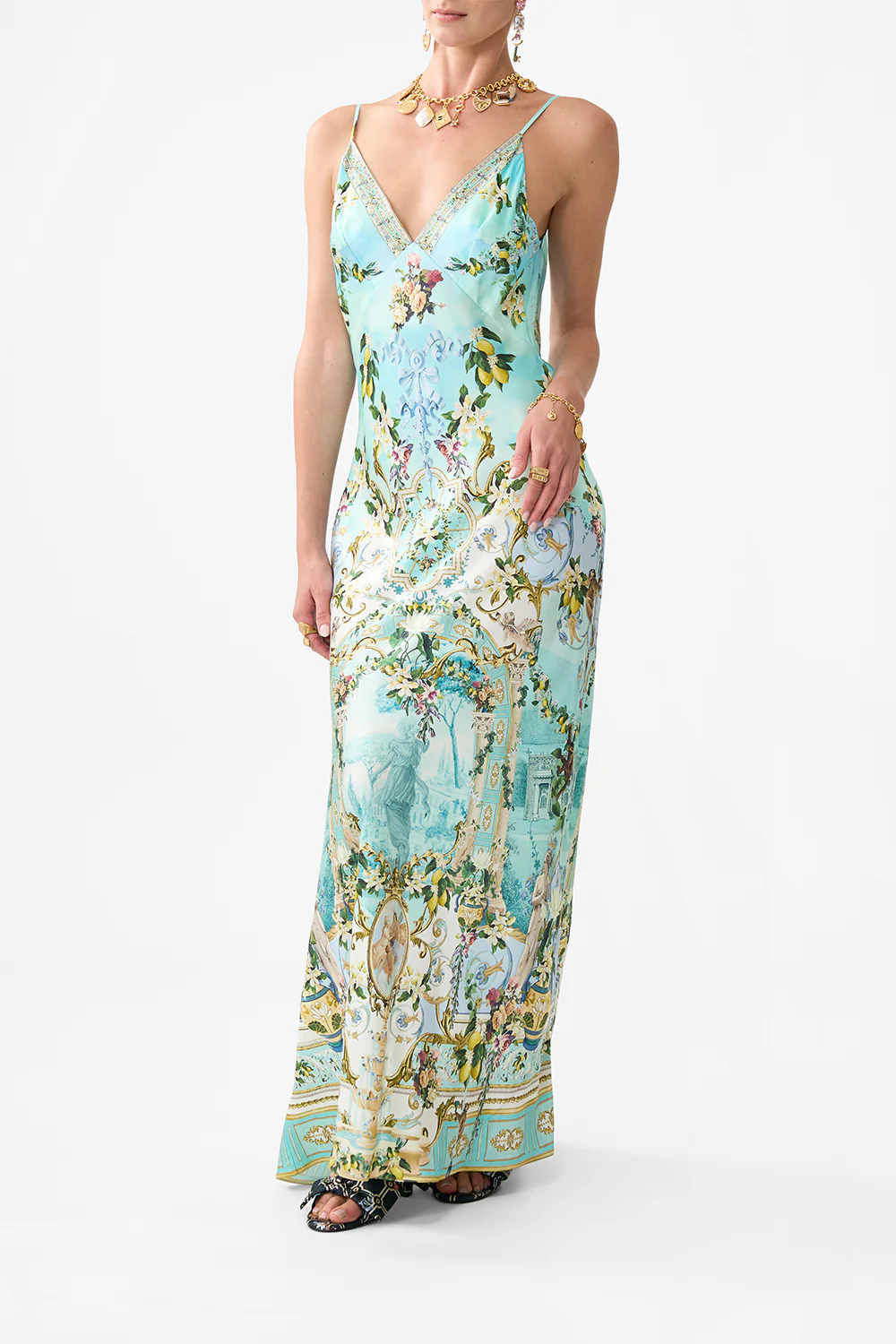 V NECK LONG BIAS SLIP DRESS WITH TRAIN VENUS ON A VESPA - Image 4