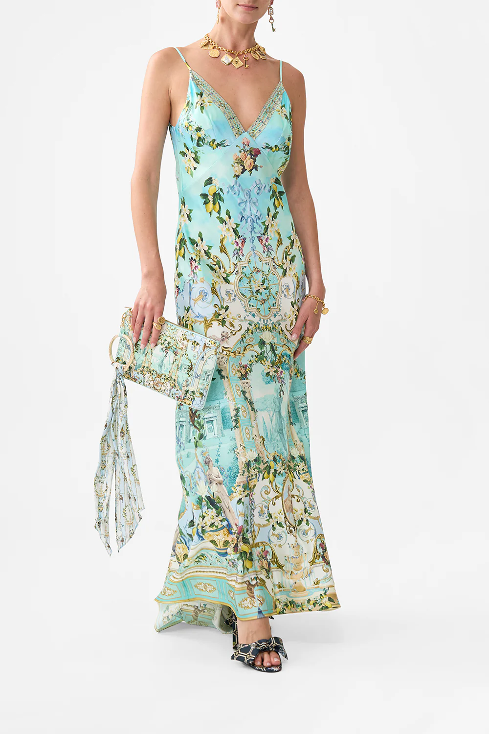 V NECK LONG BIAS SLIP DRESS WITH TRAIN VENUS ON A VESPA - Image 6