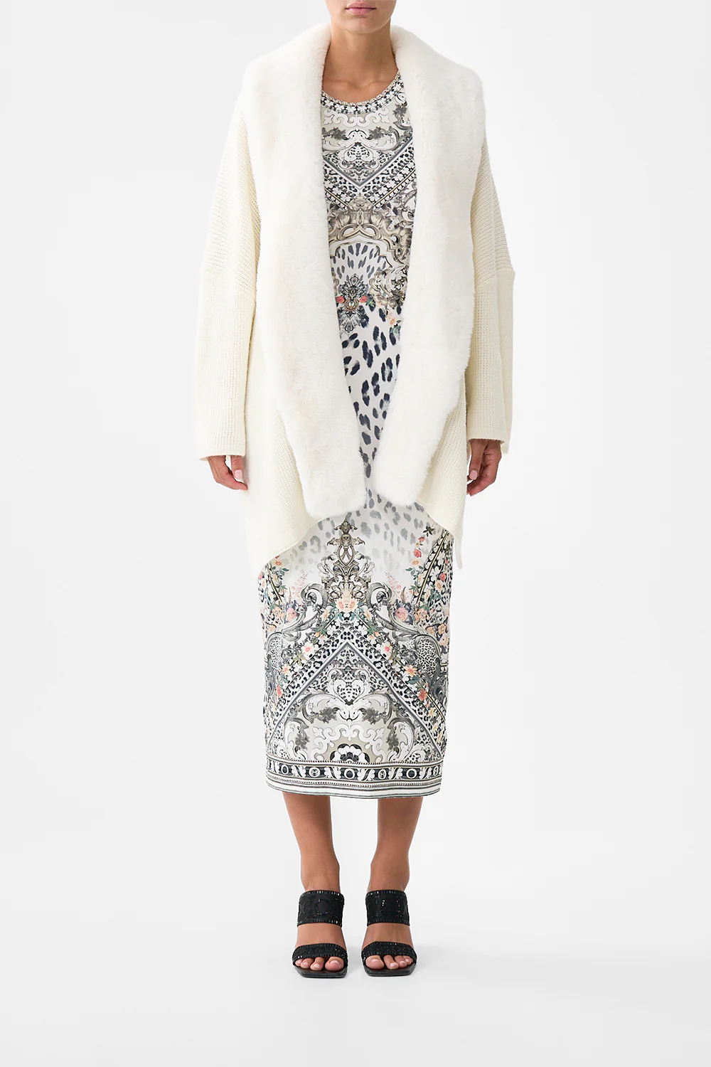 KNIT RELAXED LAYER WITH FAUX FUR MARBLE HEAVEN