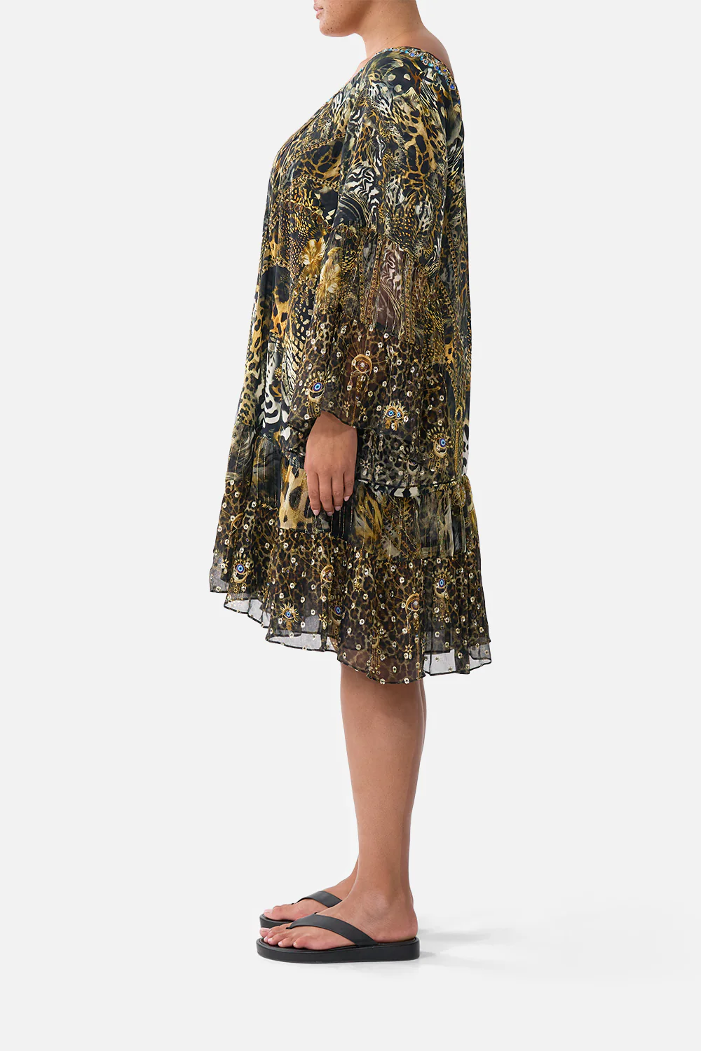 A-LINE GATHERED PANEL DRESS FELINE FOLKLORE - Image 10