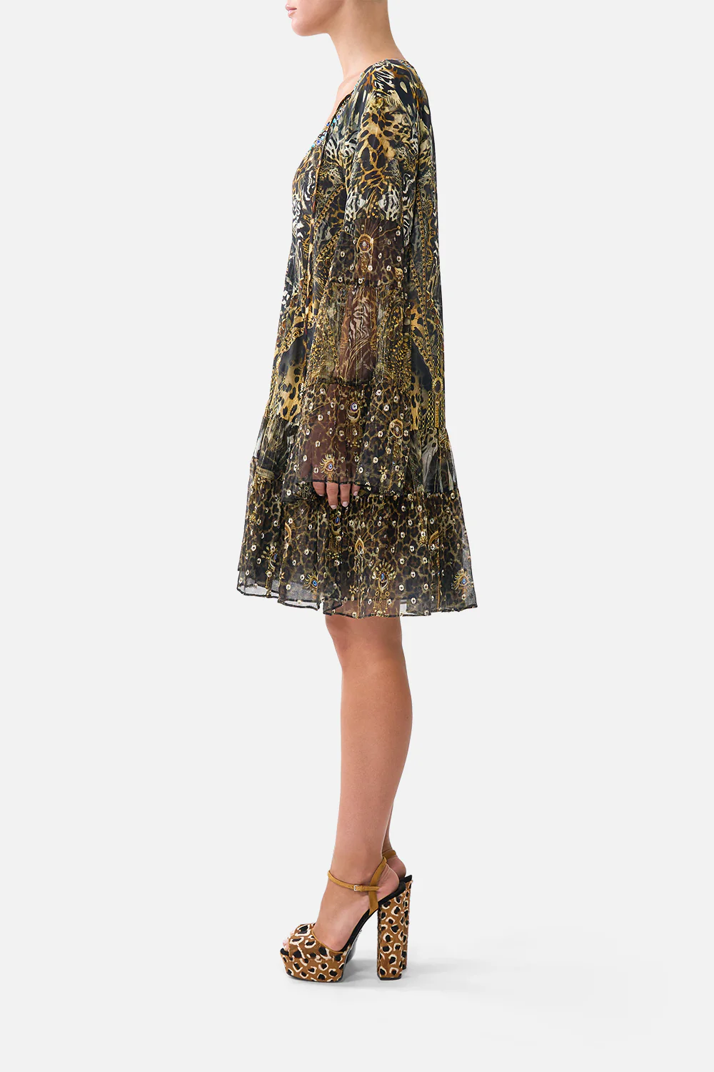 A-LINE GATHERED PANEL DRESS FELINE FOLKLORE - Image 4
