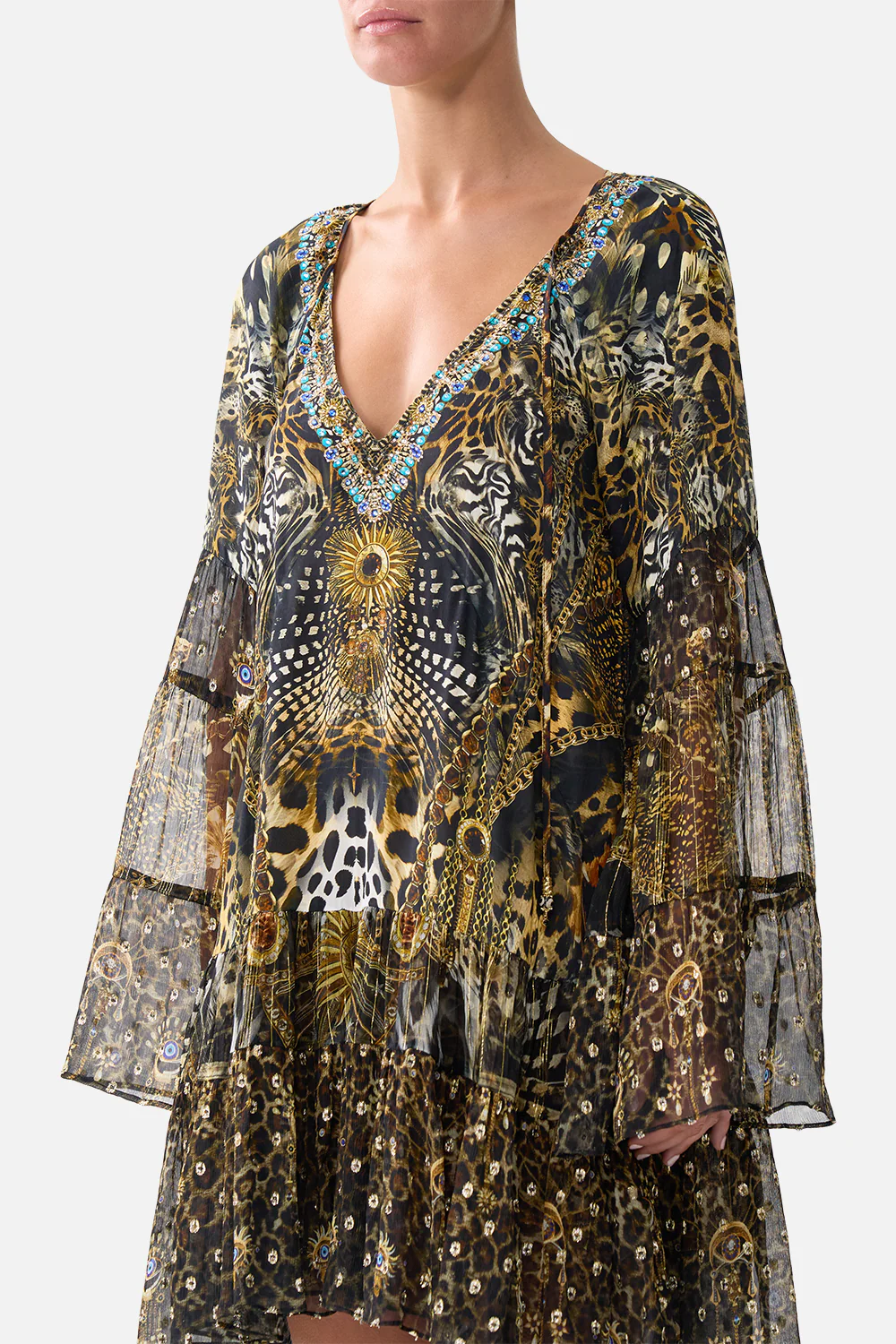 A-LINE GATHERED PANEL DRESS FELINE FOLKLORE - Image 5