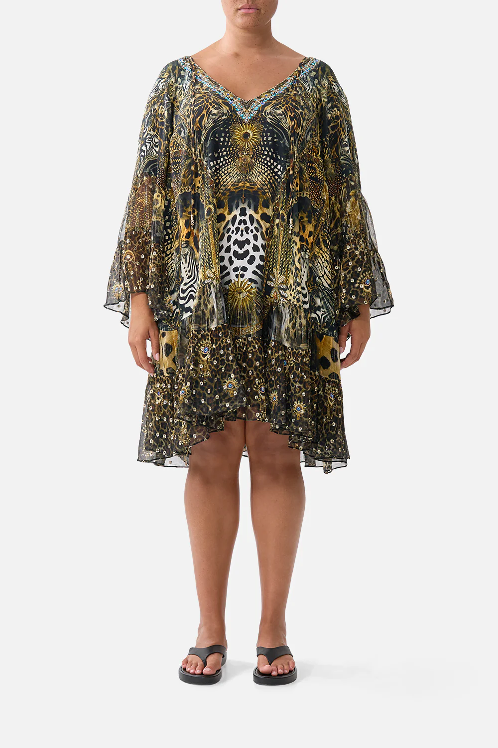 A-LINE GATHERED PANEL DRESS FELINE FOLKLORE - Image 8