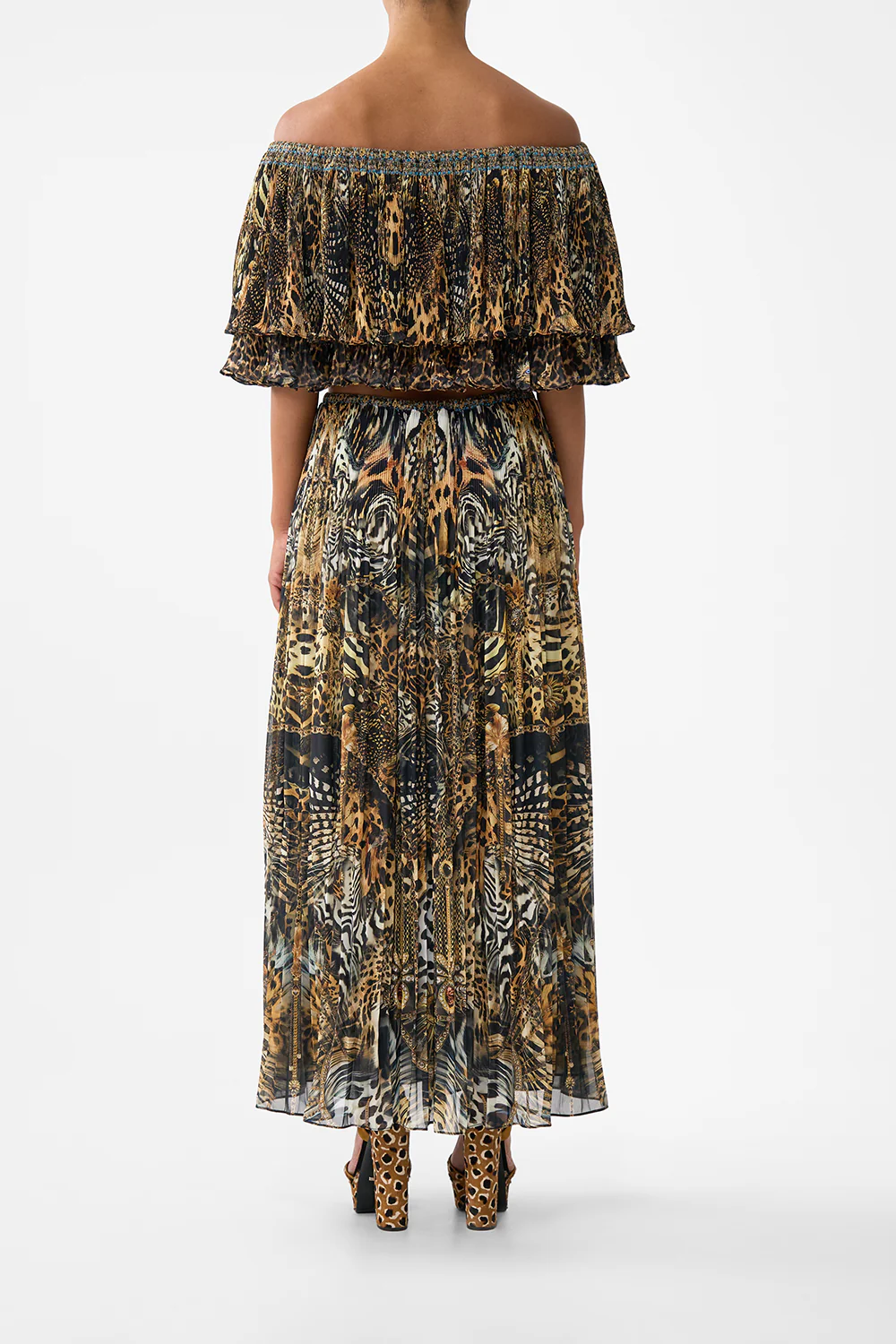 OFF SHOULDER SHORT SLEEVE PLEATED TOP FELINE FOLKLORE - Image 2