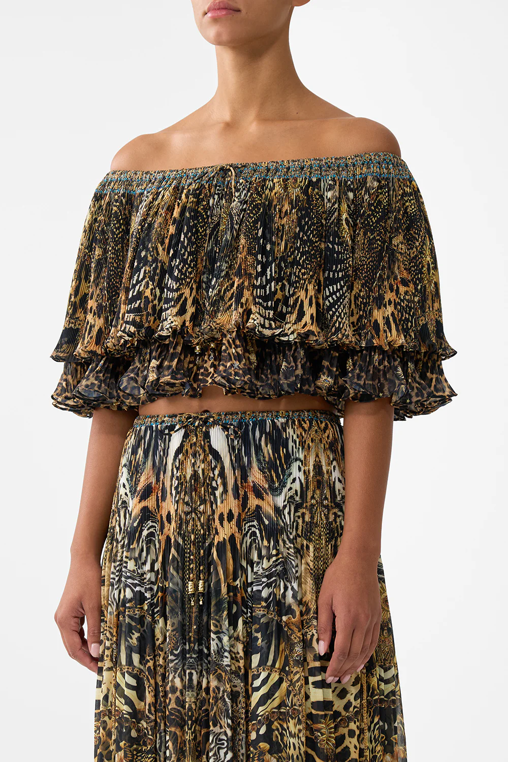 OFF SHOULDER SHORT SLEEVE PLEATED TOP FELINE FOLKLORE - Image 5