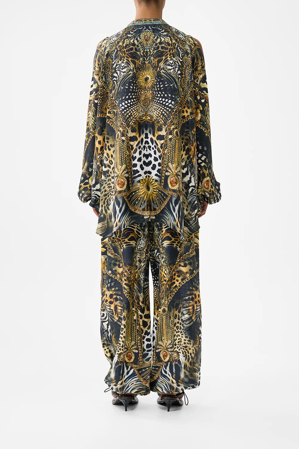 MANDARIN COLLAR COLD SHOULDER BLOUSE FELINE FOLKLORE - Image 2