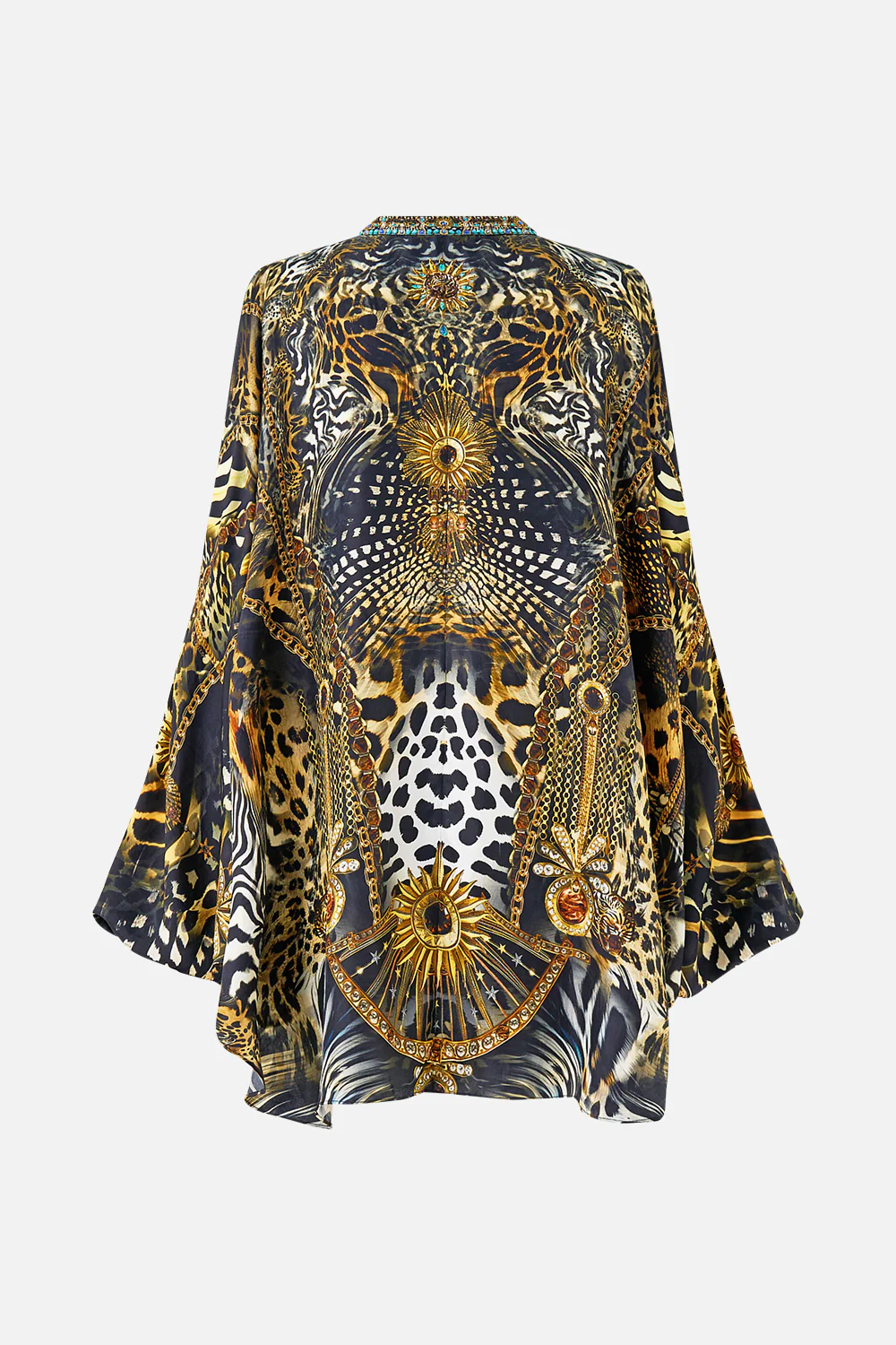 MANDARIN COLLAR COLD SHOULDER BLOUSE FELINE FOLKLORE - Image 6