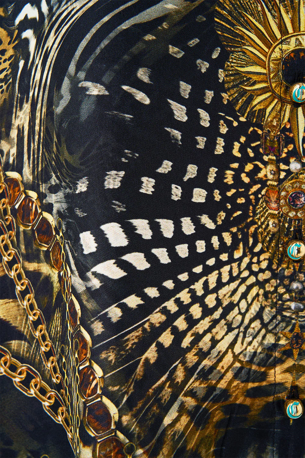 MANDARIN COLLAR COLD SHOULDER BLOUSE FELINE FOLKLORE - Image 7