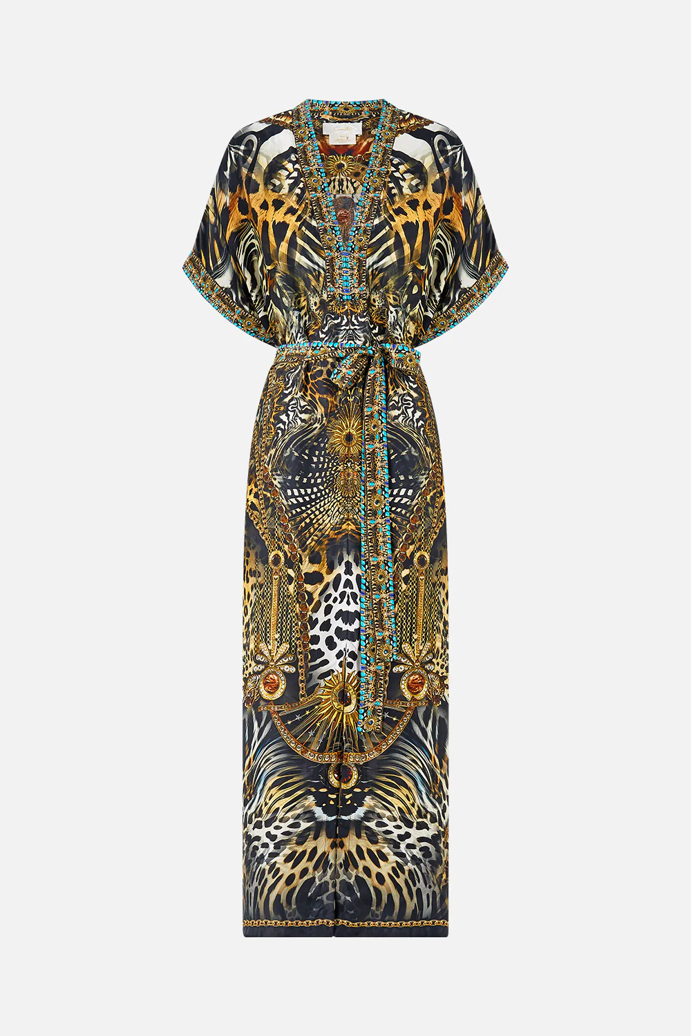 SHORT SLEEVE KAFTAN WITH TIE WAIST FELINE FOLKLORE - Image 3