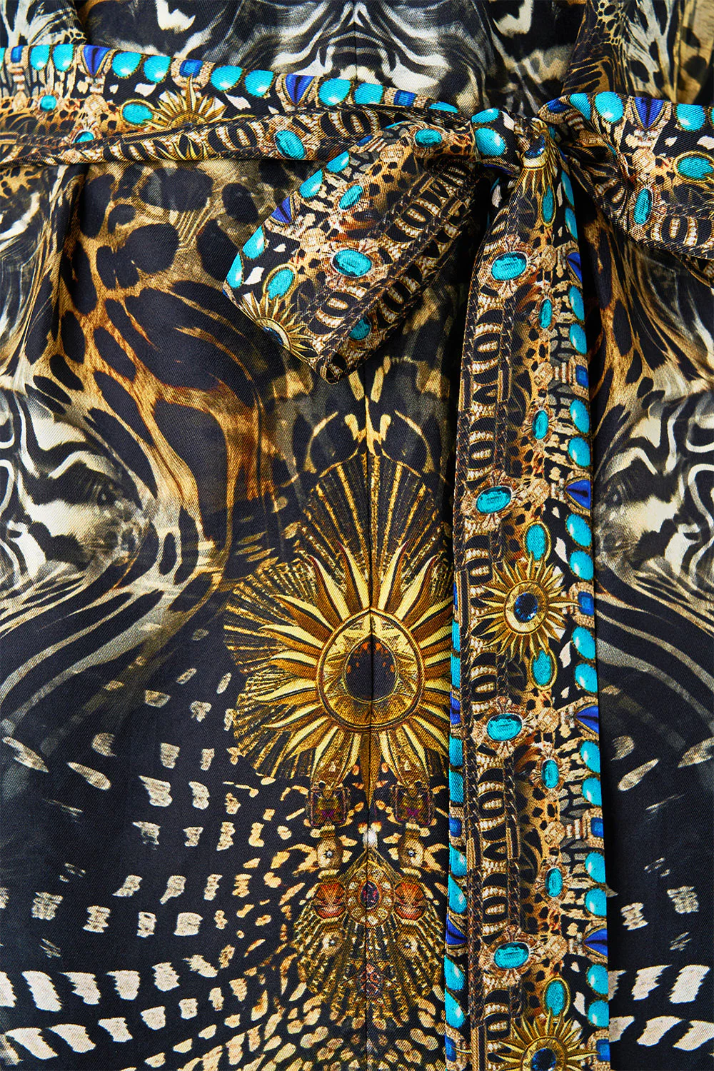 SHORT SLEEVE KAFTAN WITH TIE WAIST FELINE FOLKLORE - Image 8